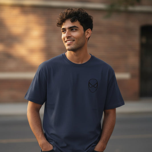 Minimalist Black Outline Spider Mask Graphic Tee