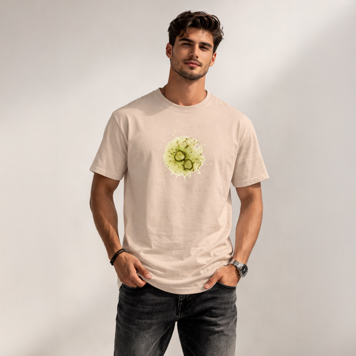 Unisex Classic Crew TShirt Versatile All-Season Casual Shirt featuring a green splash design on a light background.