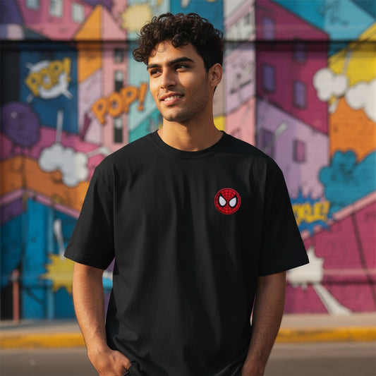 White Crew Neck Tee with Red Spider Emblem