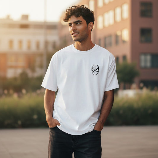 Minimalist Black Outline Spider Mask Graphic Tee