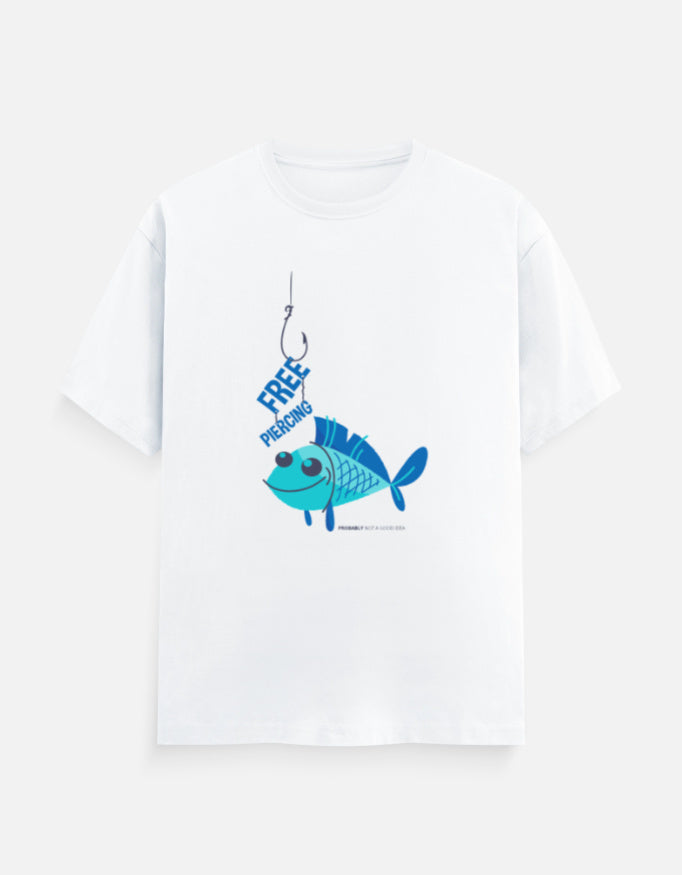 Alt Tag: Unisex Classic Crew T-Shirt - unisex cotton t-shirts with various genz designs, white tee with blue fish graphic