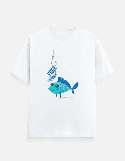 Alt Tag: Unisex Classic Crew T-Shirt - unisex cotton t-shirts with various genz designs, white tee with blue fish graphic