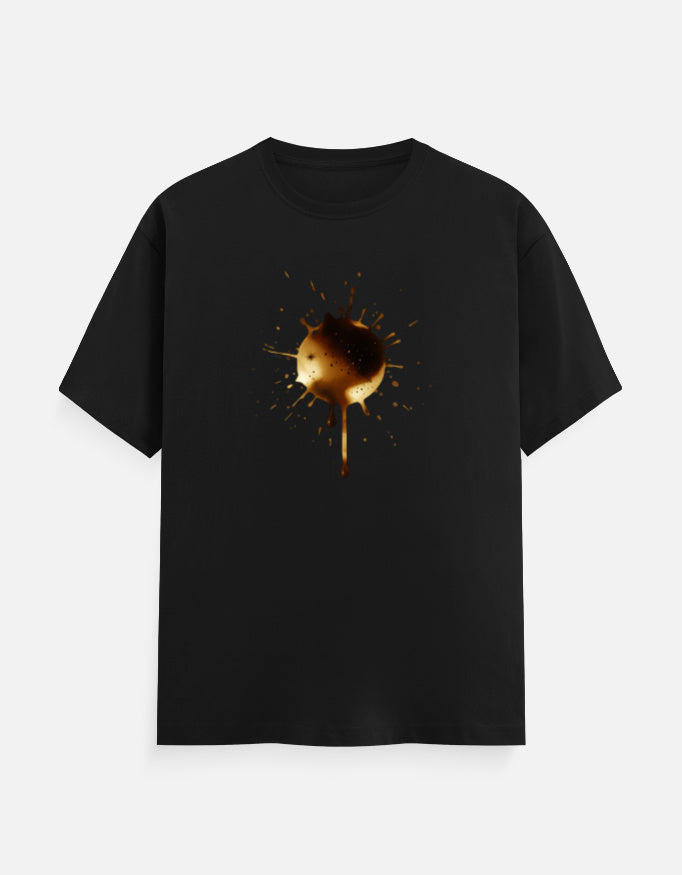 Unisex Classic Crew TShirt Versatile All-Season Casual Shirt featuring a gold paint splash design on a black background.