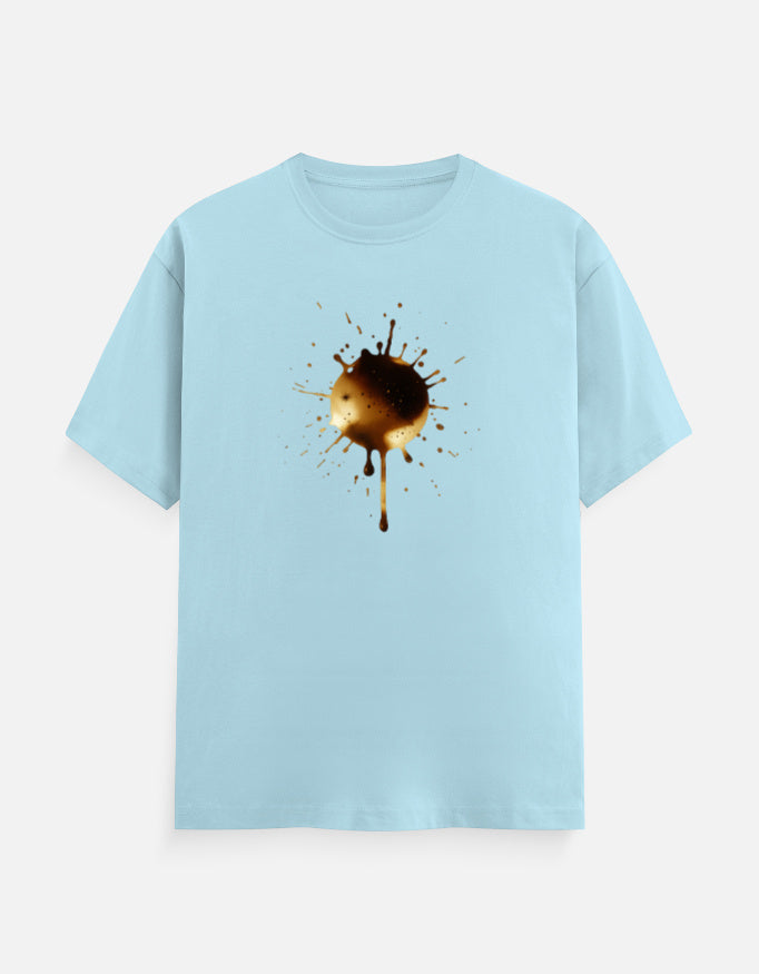 Unisex Classic Crew TShirt Versatile All-Season Casual Shirt in light blue with a stylish paint splash graphic.