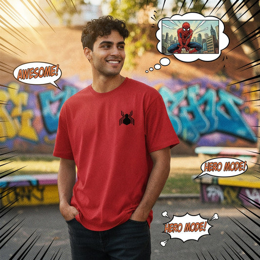Men's T-Shirt – Black Geometric Spider Pocket Logo | Unisex Classic Crew T-Shirt